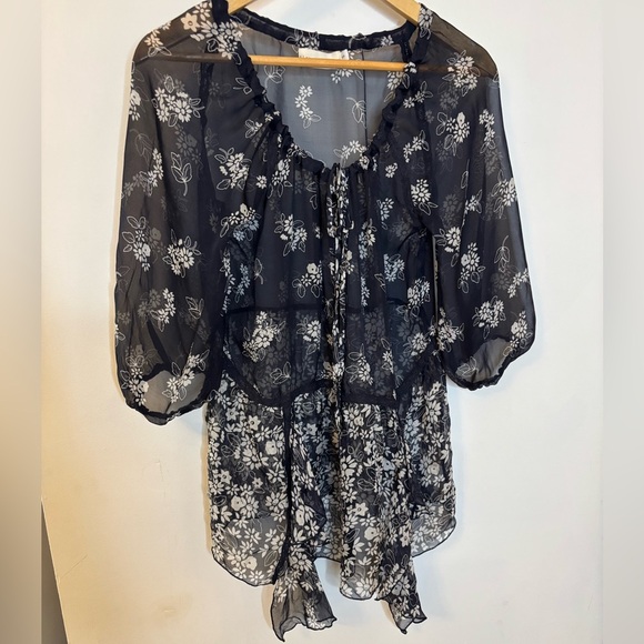 Johnny Was 4 Love and Liberty SemiSheer Silk Floral Tunic Top - Picture 9 of 9